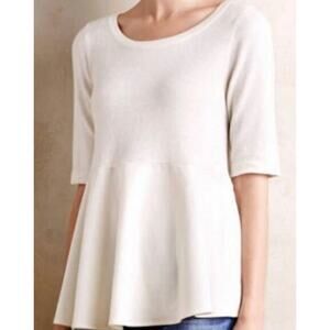 Anthropologie MOTH Cream Peplum Knit Sweater Tee Shirt Top Tie Back Size L